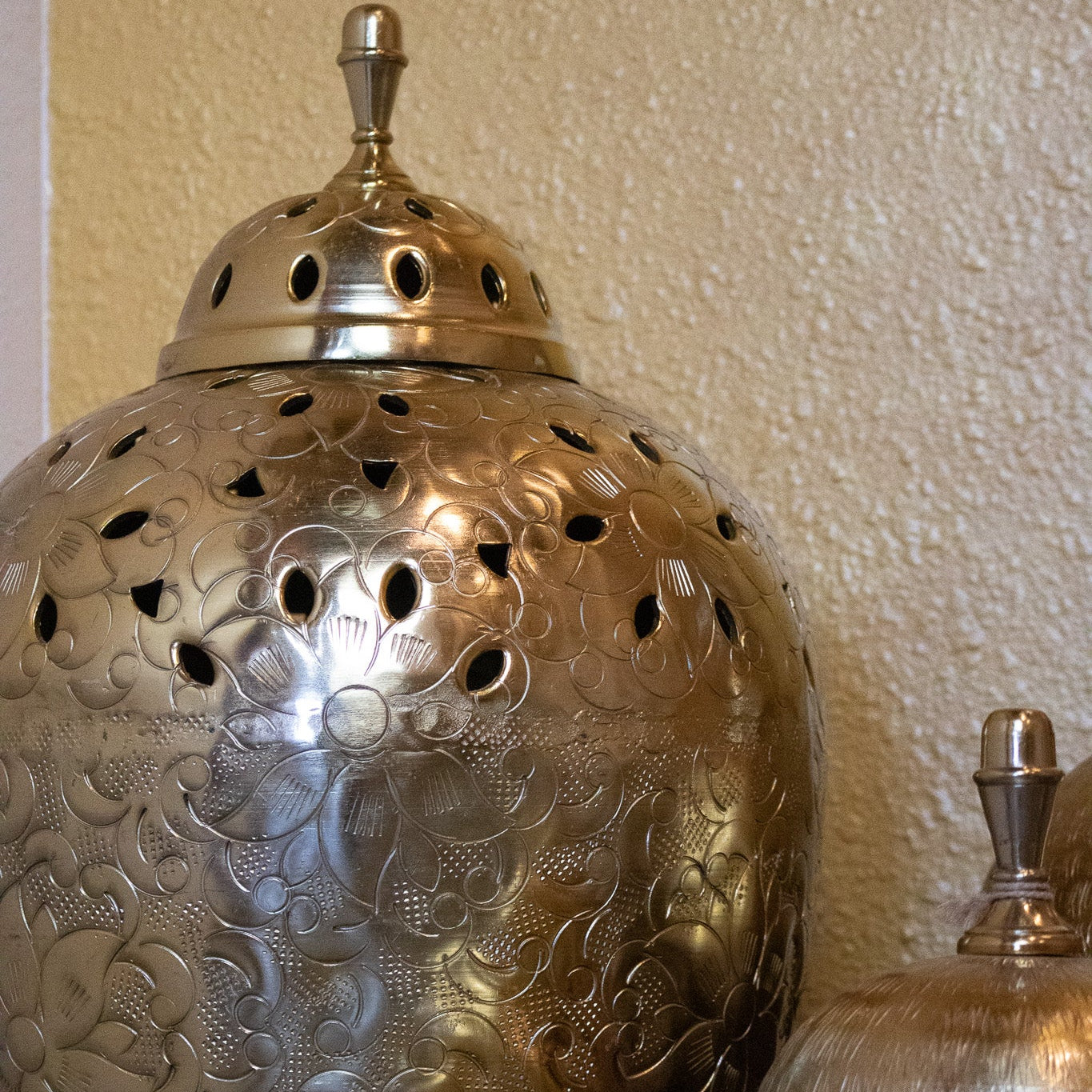 Elegant Golden Vase with Decorative Floral Design Handcrafted in India