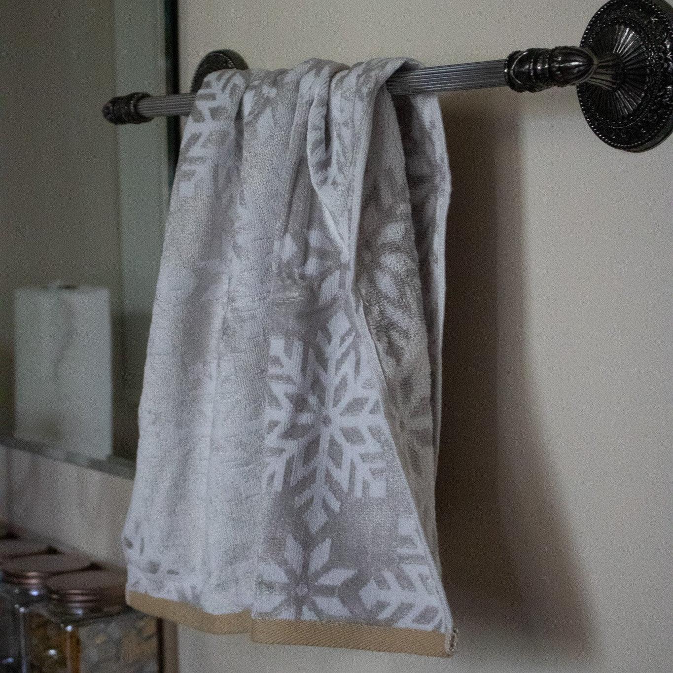 Winter Dreams Elegant Set of 2 Silver Hand Towels with Snowflakes