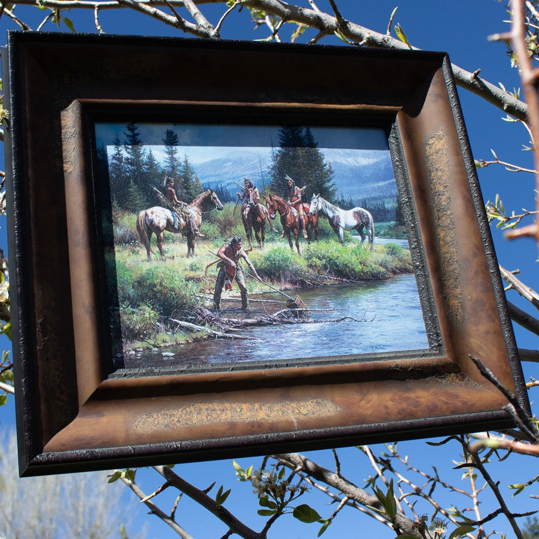 Canvas Transfer Lonestar Print of Indians and Horses at the River
