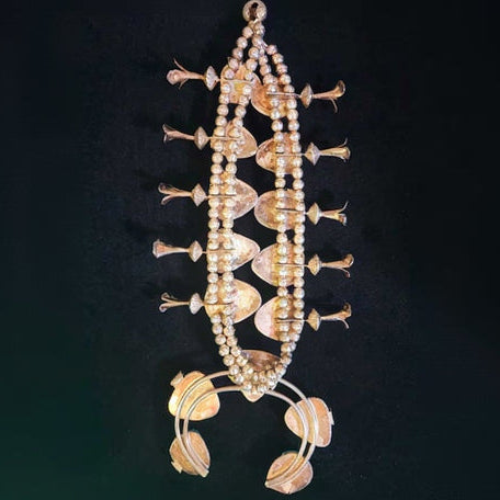 Vintage Navajo Turquoise Squash Blossom Necklace with Silver Leaf Detail