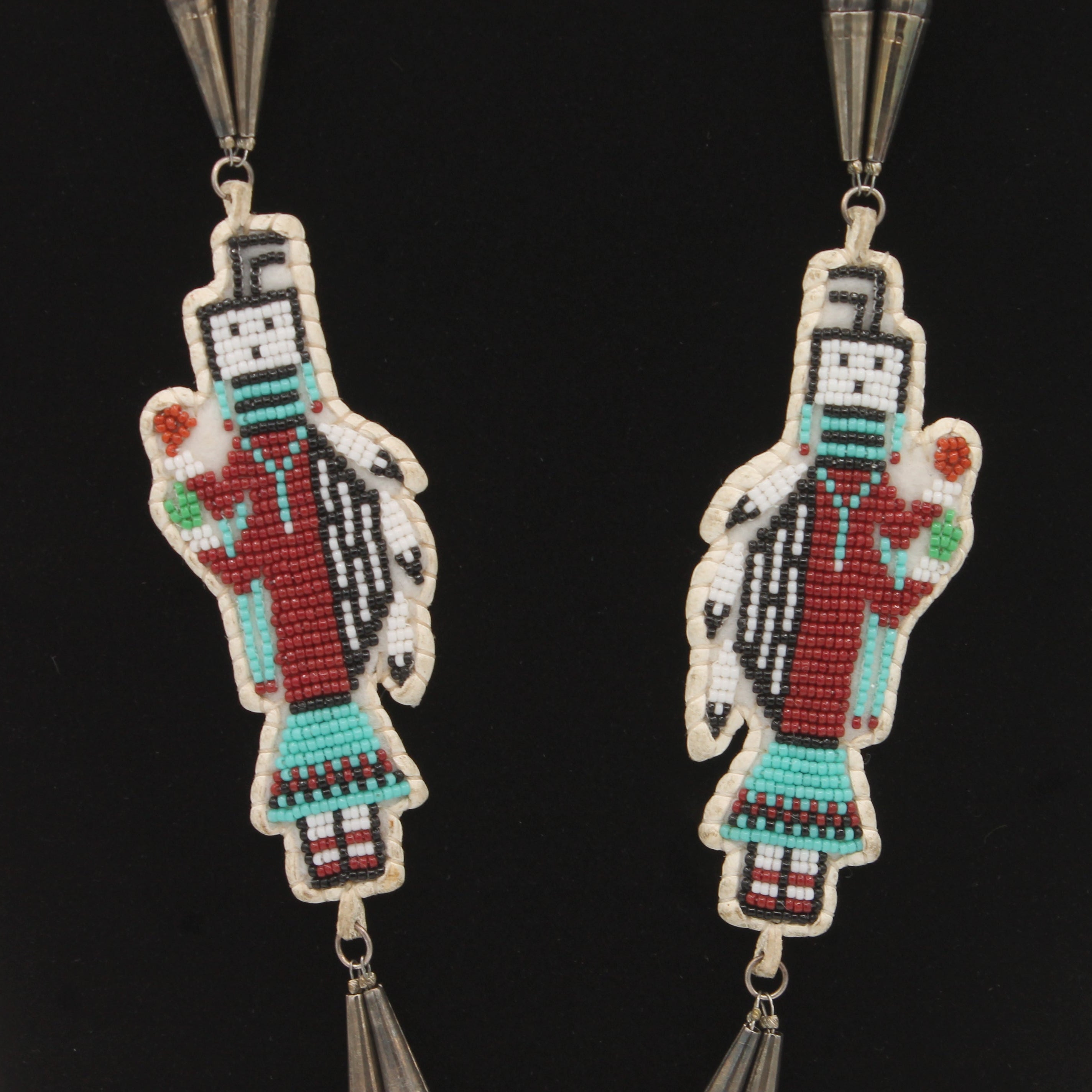 Vintage Hand-stitched On Deer Skin Yei Necklace With Navajo Pearls