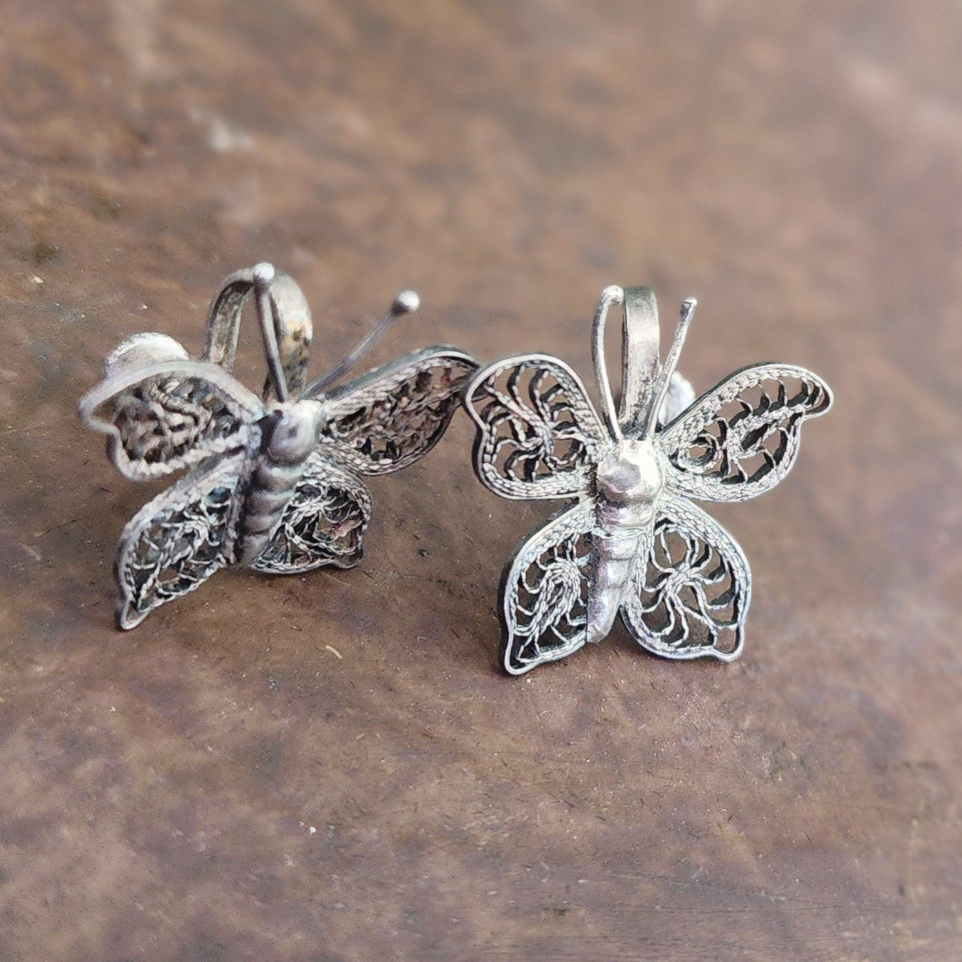 Vintage Sterling Silver Butterfly Screw Backs Earrings