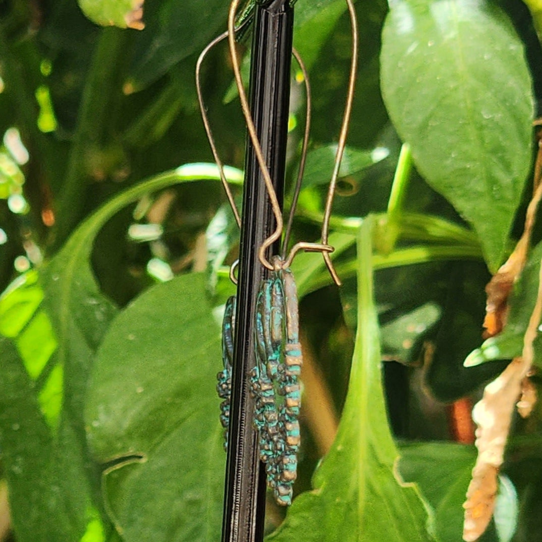 Turquoise Patina Bird Heart Earrings Boho Western Dangle Earrings Rustic Statement Jewelry