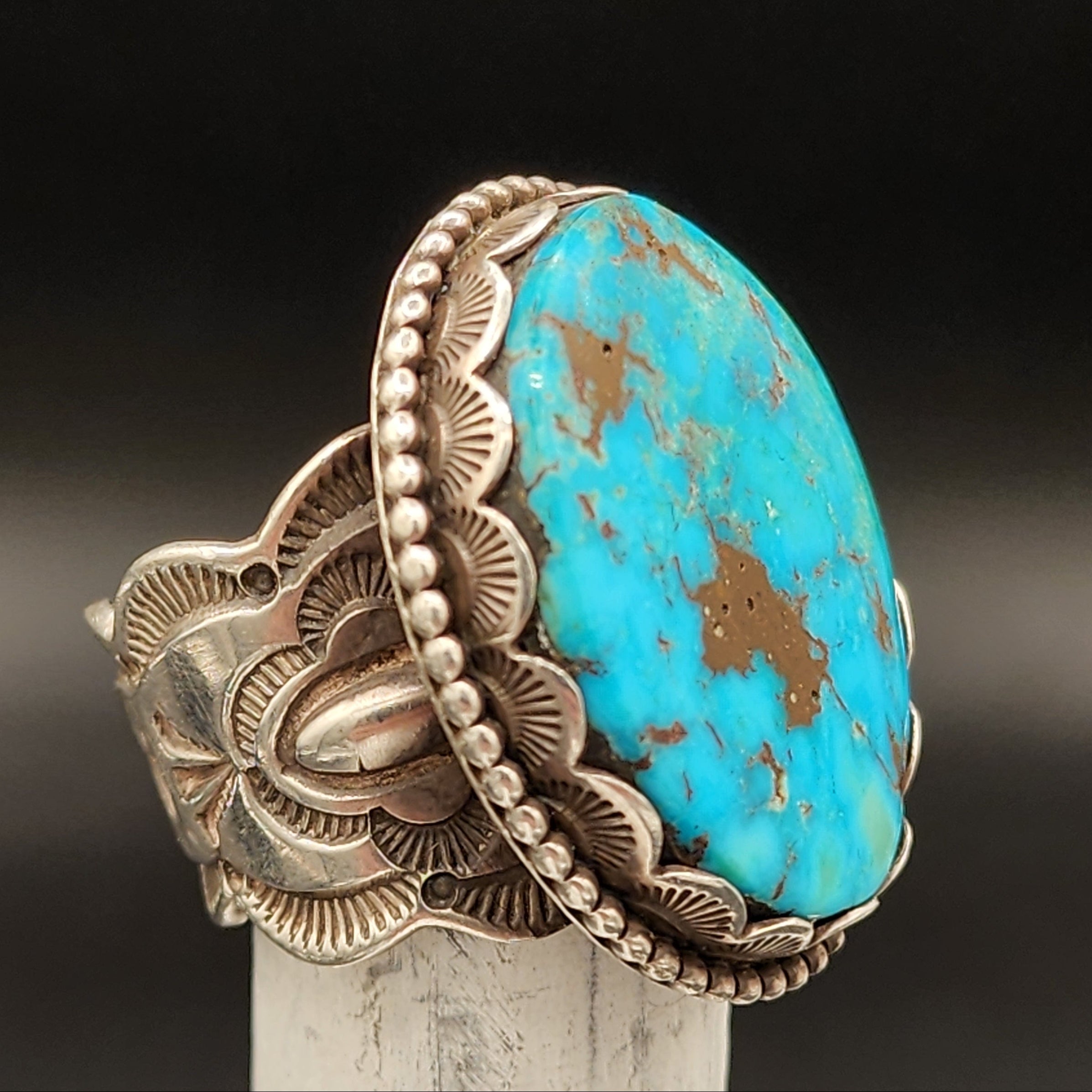 Vintage Navajo Sterling Silver Big Turquoise Ring Stamped Elgin Tom Size 11