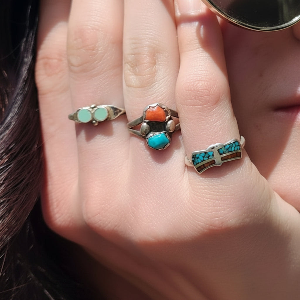 Hachita Turquoise Dots Sterling Silver Ring Turquoise Gemstones Sleek Size 7