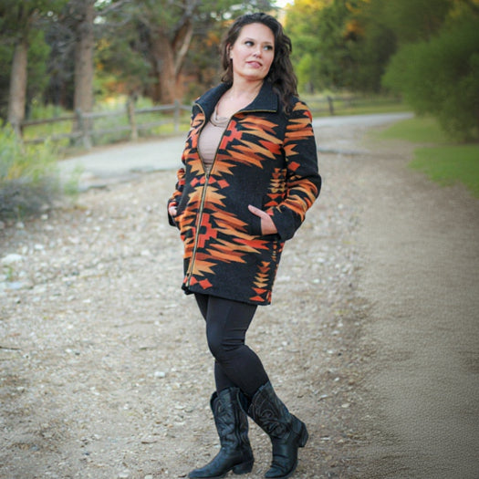 pendleton aztec coat womens medium southwestern black zip jacket