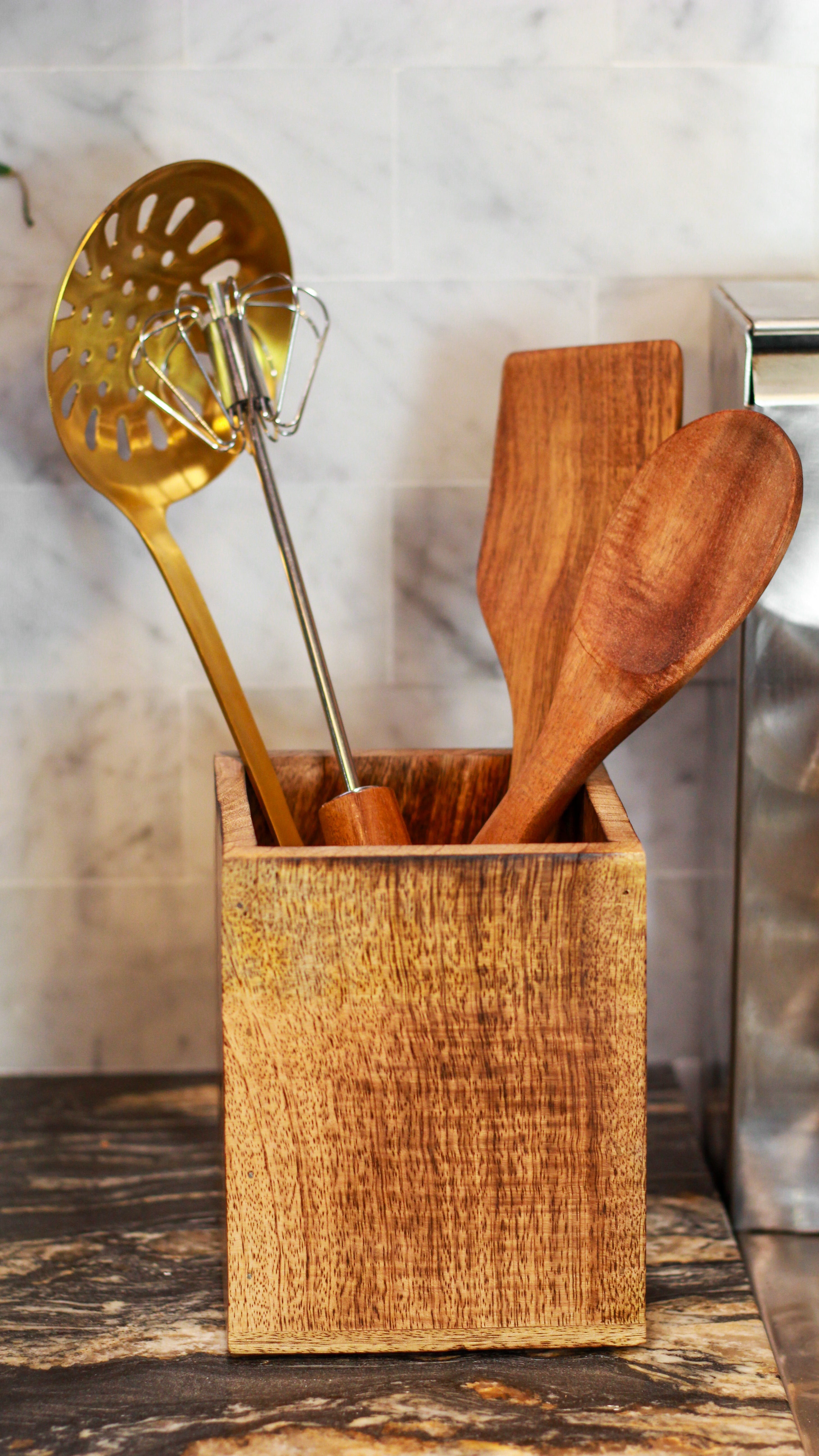 Samhita Mango Brand Wood Utensil Holder Kitchen Container for Cooking Tools