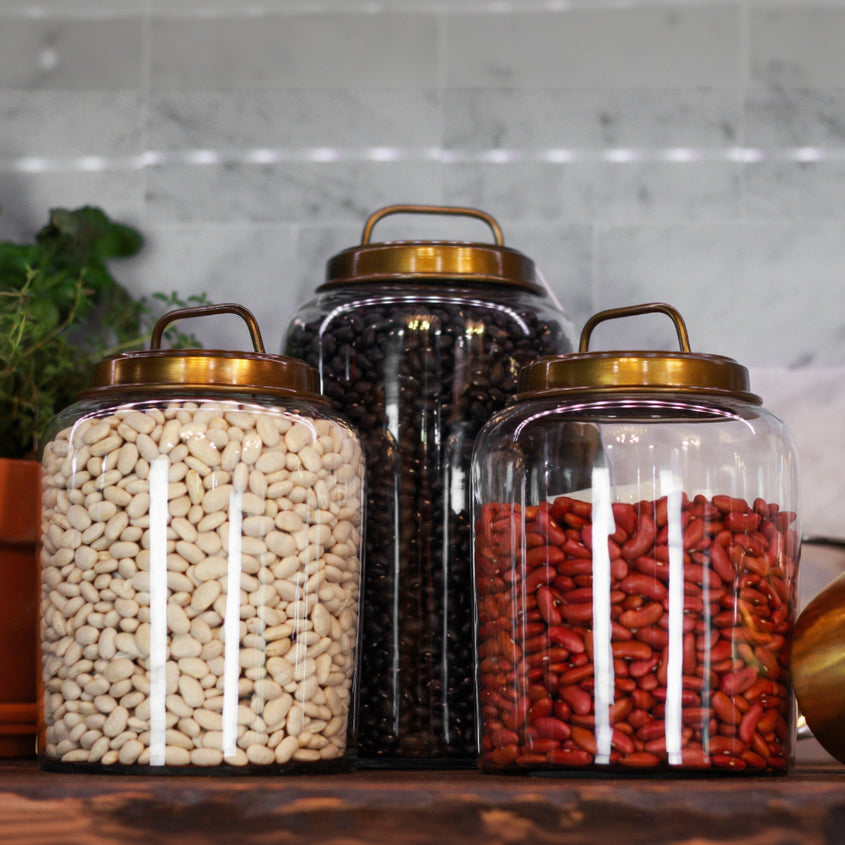 Premium Set of 2 Crown & Ivy Canisters with Metal Bronzed Lid