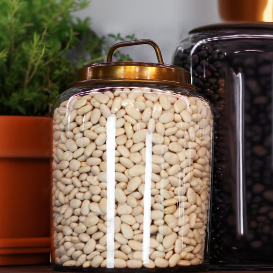 Premium Set of 2 Crown & Ivy Canisters with Metal Bronzed Lid