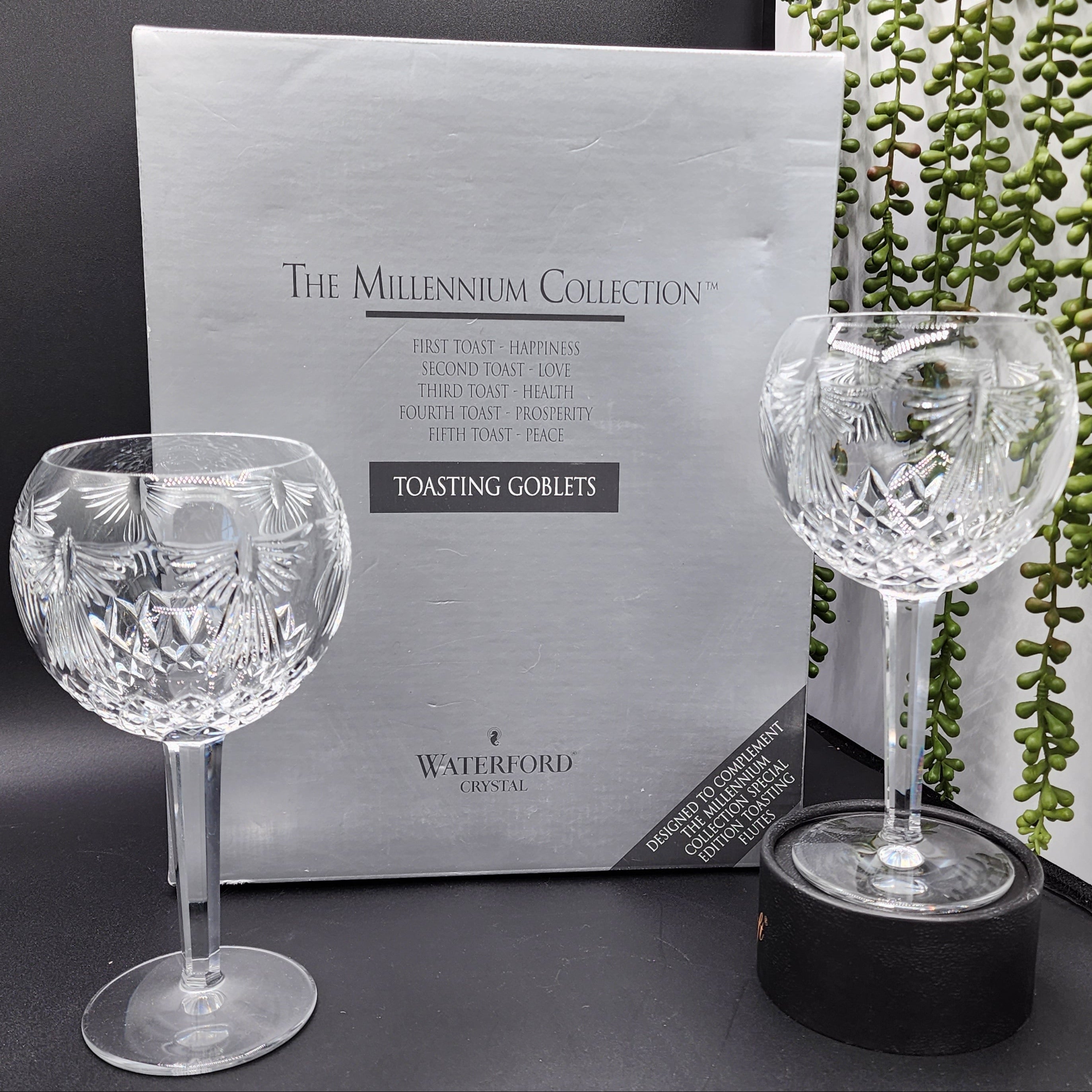 WATERFORD Crystal Millennium Collection A Toast To The Year 2000: First Toast Happiness Second Toast  Love Third Toast Prosperity Fifth Toast Peace Toasting Goblets