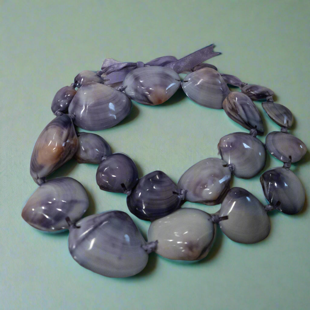Purple, White Clam Shell Hawaiian Lei Necklace