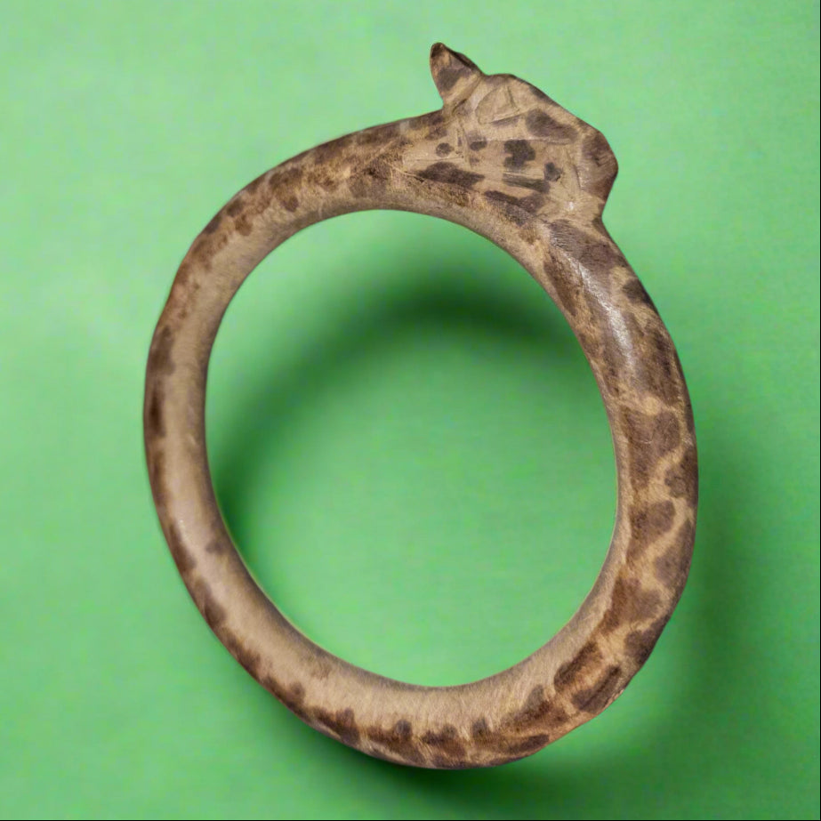 Carved Wood Giraffe Bangle Bracelet Vintage Safari Animal Tribal Art