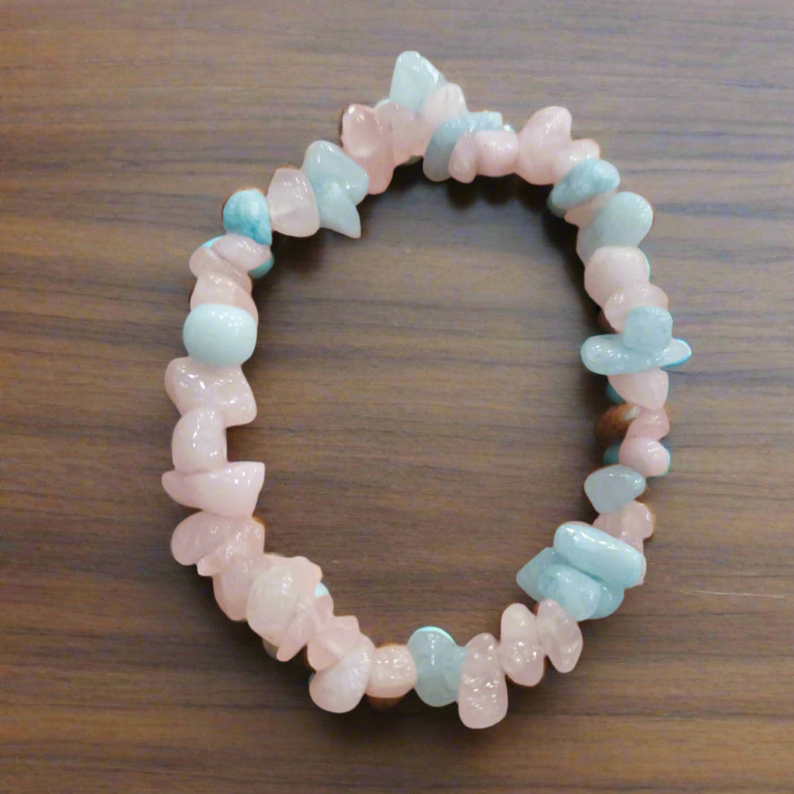 Rose Quartz and Aquamarine Stretchy Bracelet
