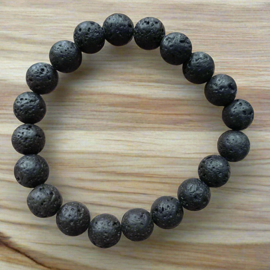 Black Lava Rock Beaded Stretchy Bracelet