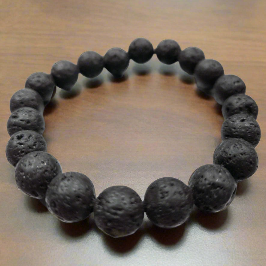 Black Lava Rock Beaded Stretchy Bracelet