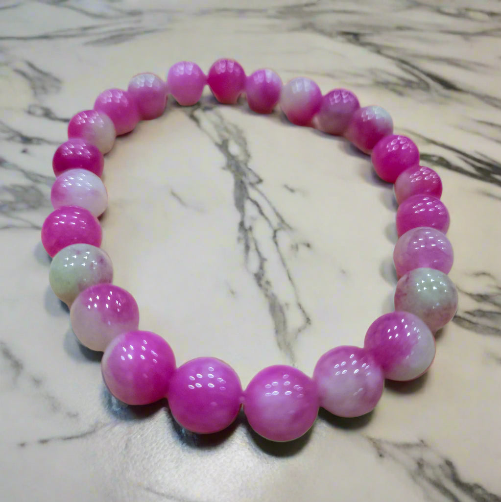 Pink Agate Beaded Stretchy Bracelet