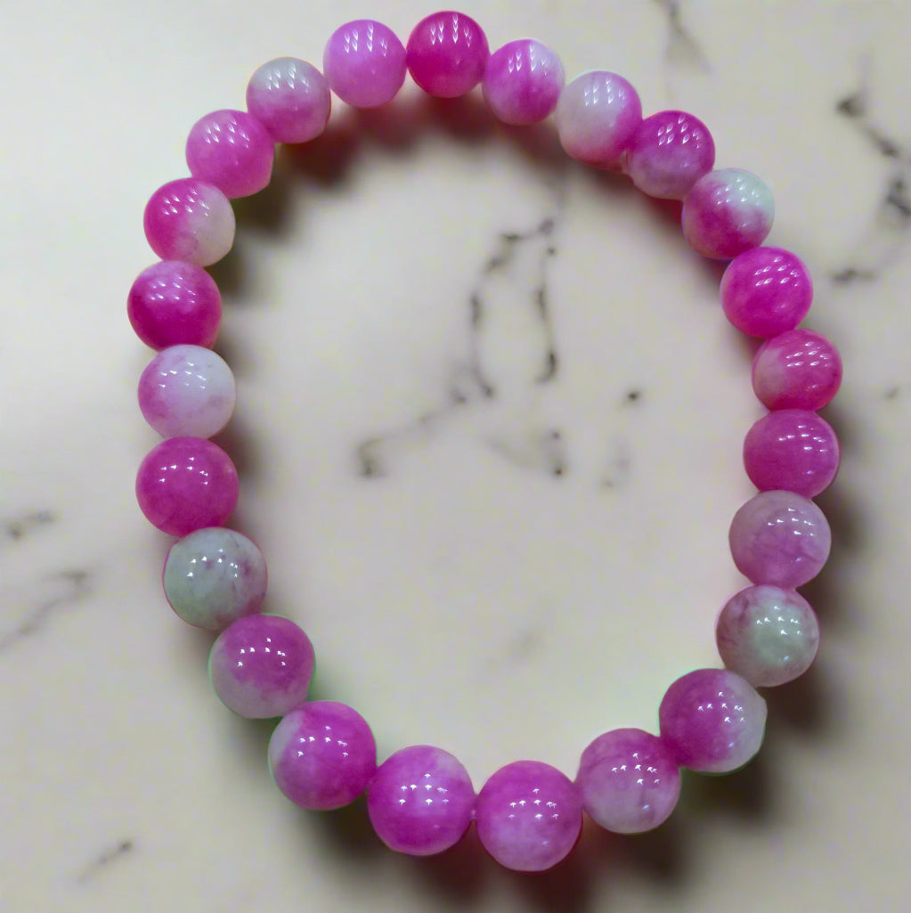 Pink Agate Beaded Stretchy Bracelet