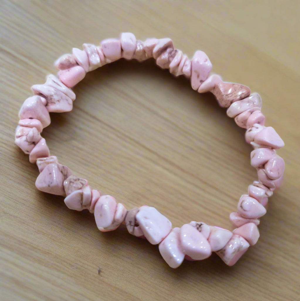 Rhodochrosite Stone Beaded Stretchy Bracelet
