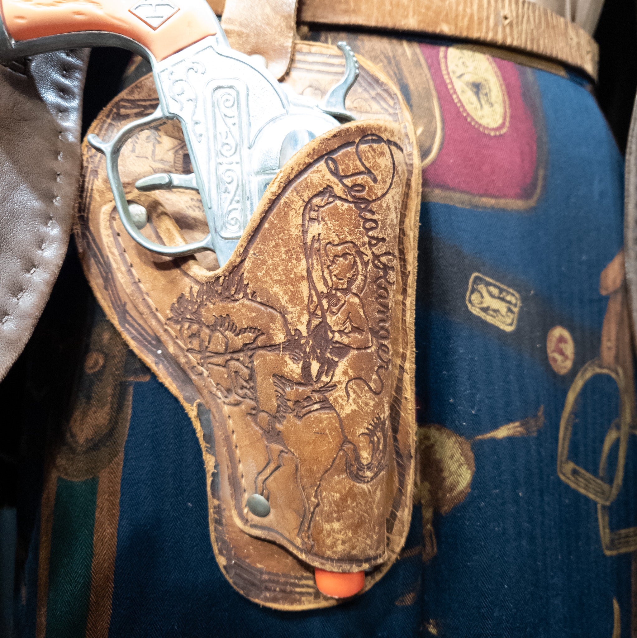 Antique Leather Youth's Gun Holster with Stamped Details