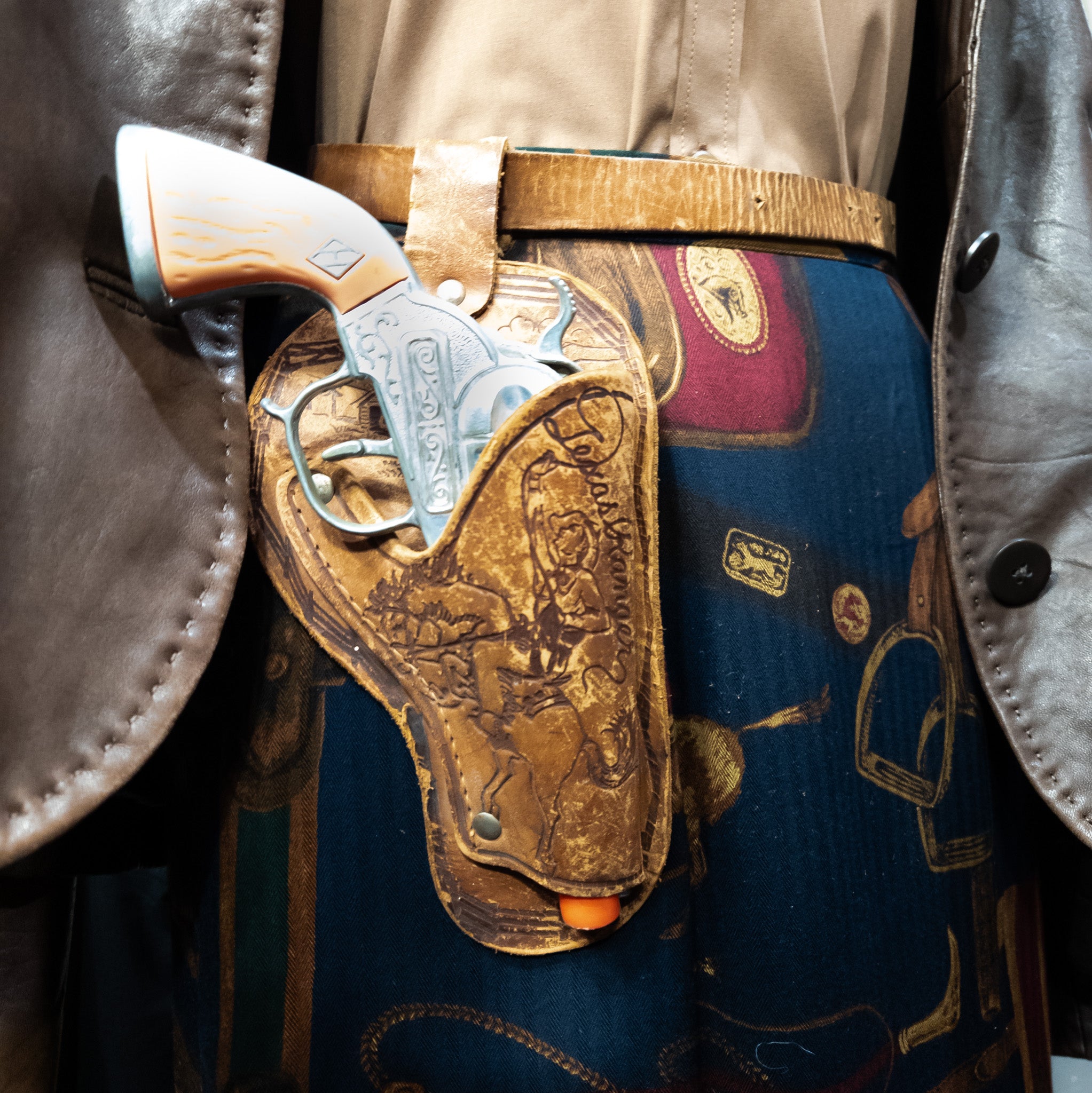 Antique Leather Youth's Gun Holster with Stamped Details
