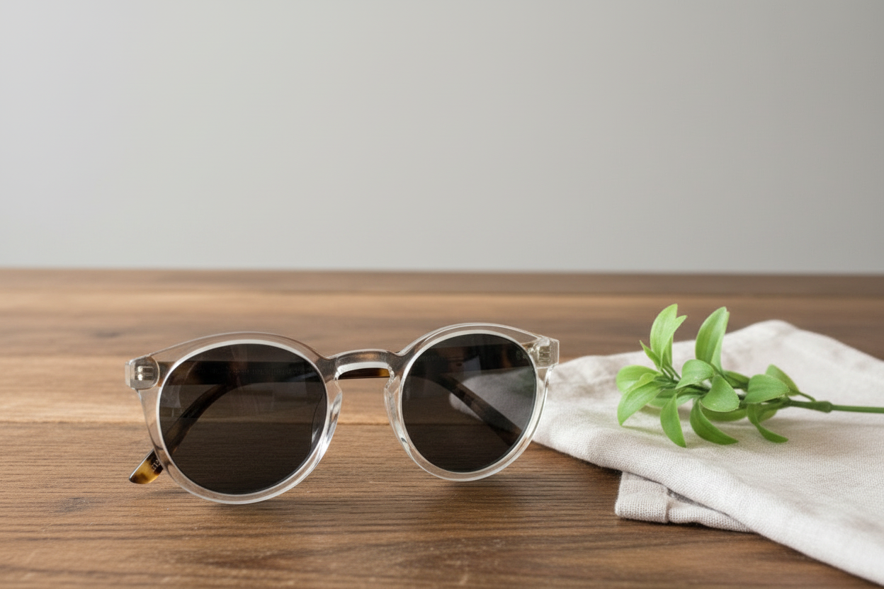 CaliBlue Clear Frame Brown Stripe Arms Sunglasses