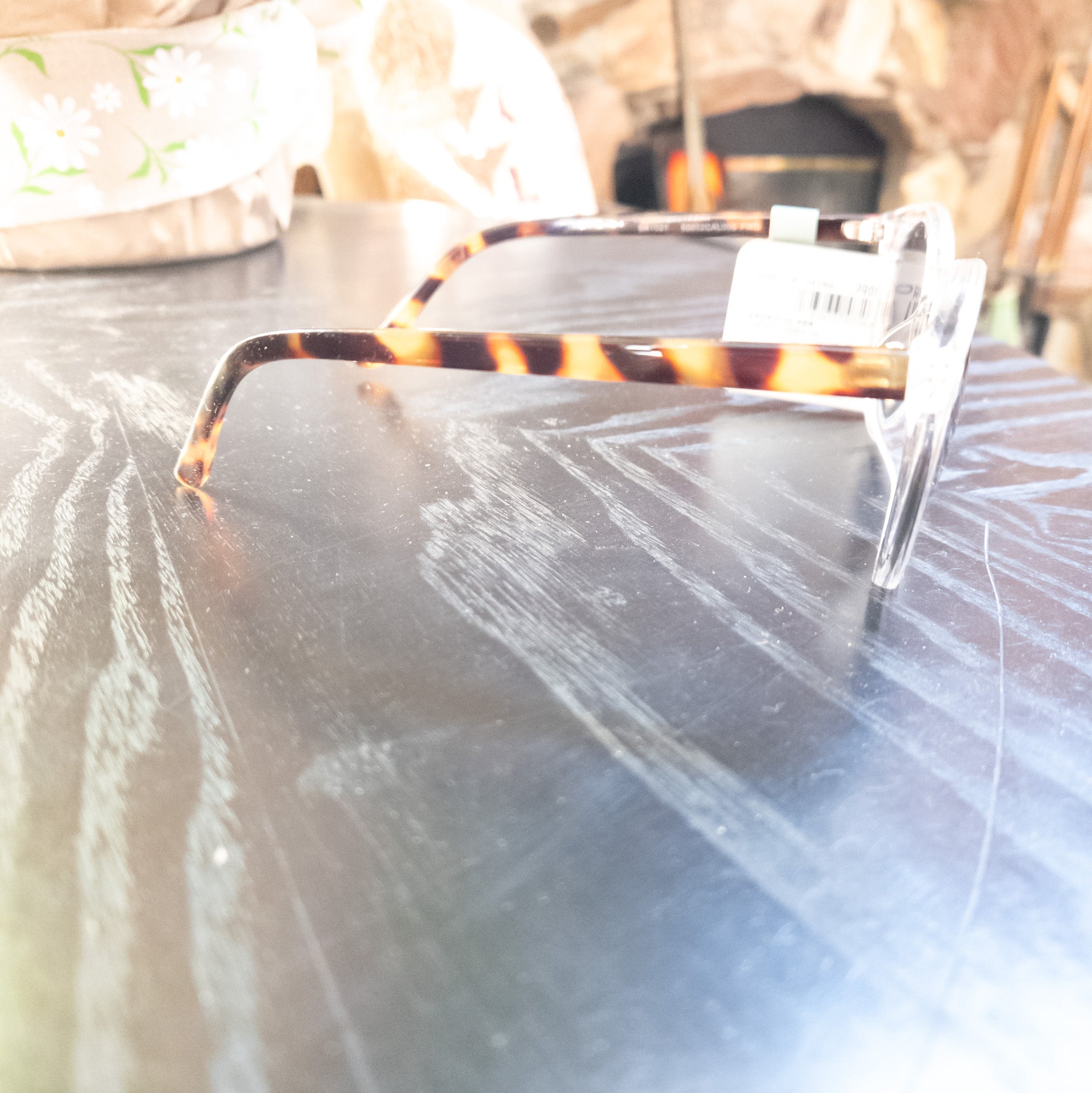 CaliBlue Clear Frame Brown Stripe Arms Sunglasses