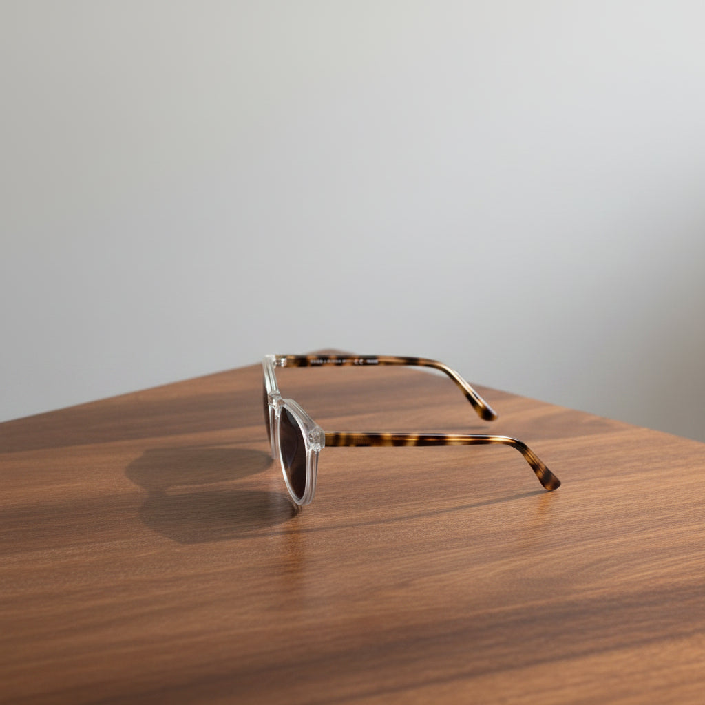 CaliBlue Clear Frame Brown Stripe Arms Sunglasses