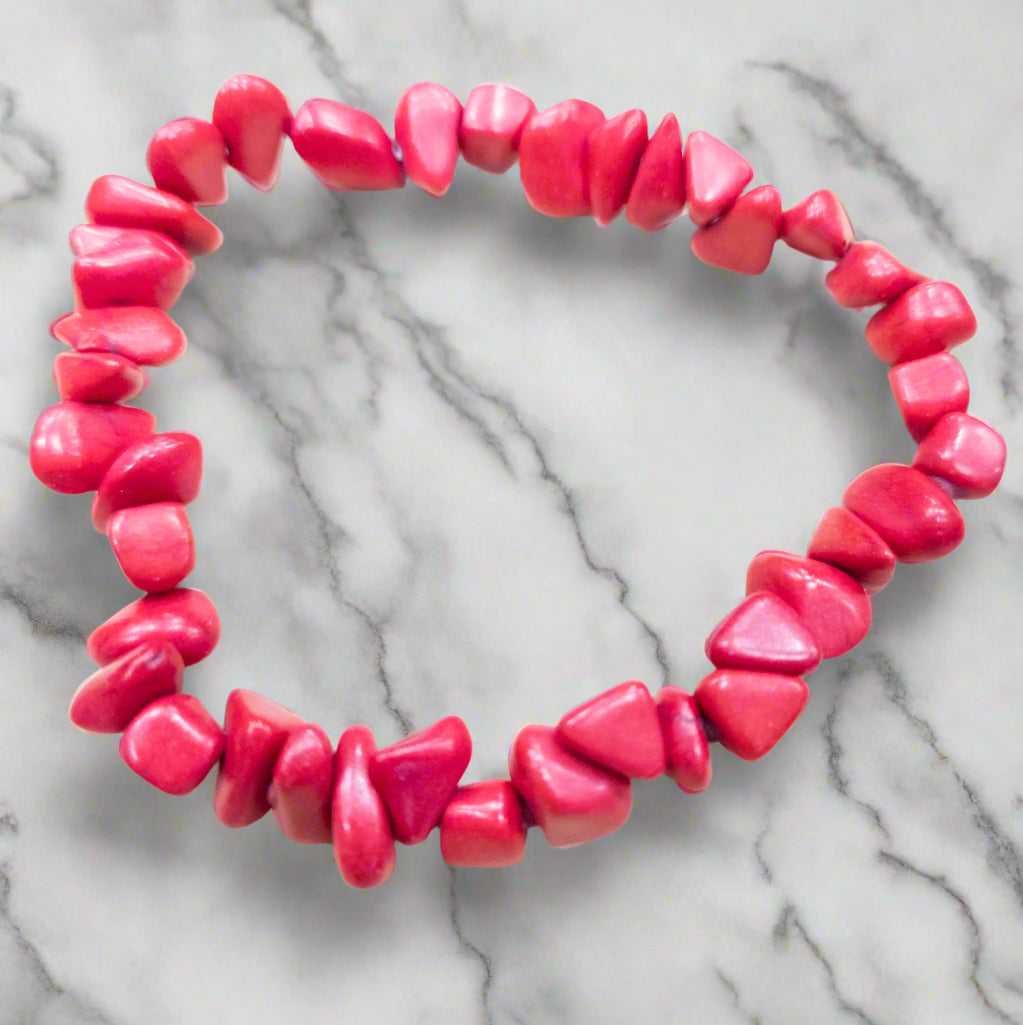 Faux Red Coral Irregular Stone Stretchy Bracelet