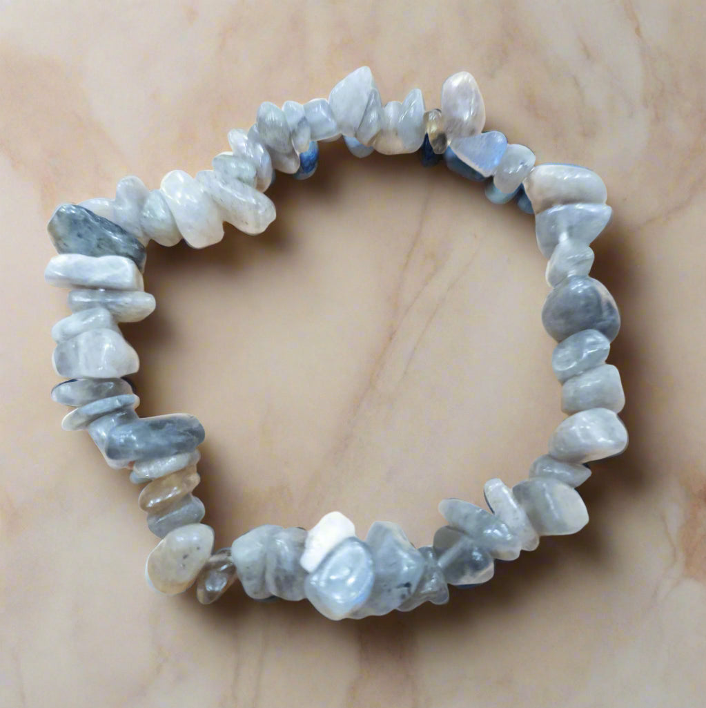 Grey Laborite Stone Beaded Stretchy Bracelet