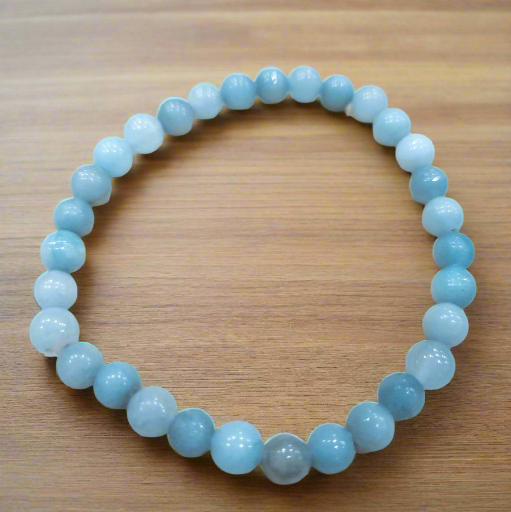 Aquamarine Stone Beaded Stretchy Bracelet