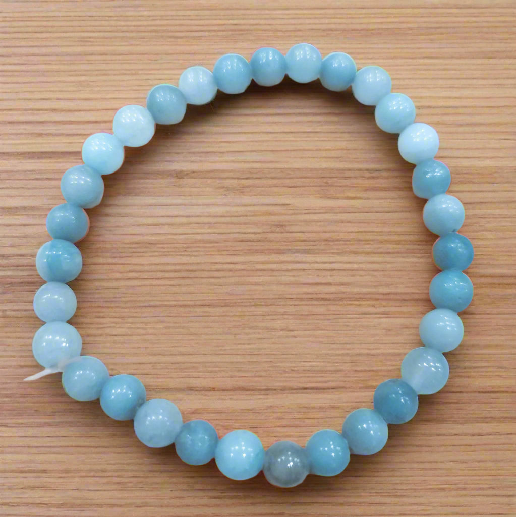Aquamarine Stone Beaded Stretchy Bracelet