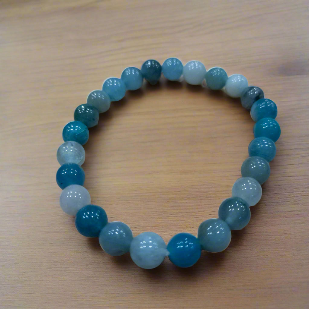Aquamarine Stone Beaded Stretchy Bracelet