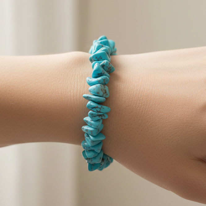 Turquoise Dyed Howlite Stone Beaded Stretchy Bracelet