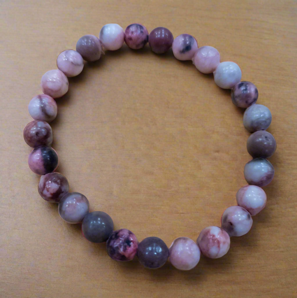 Pink Zebra Jasper Stone Beaded Stretchy Bracelet