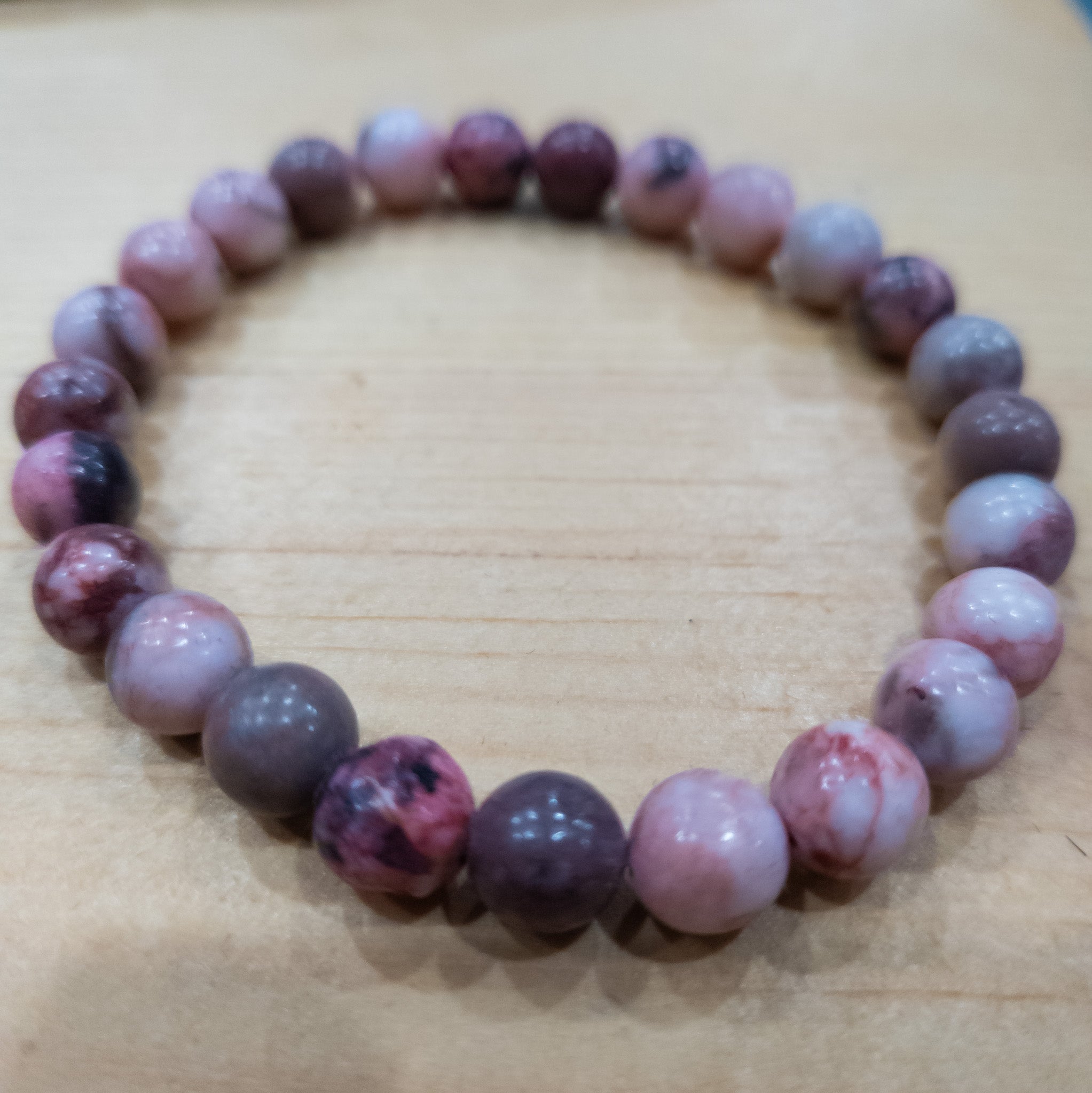 Pink Zebra Jasper Stone Beaded Stretchy Bracelet