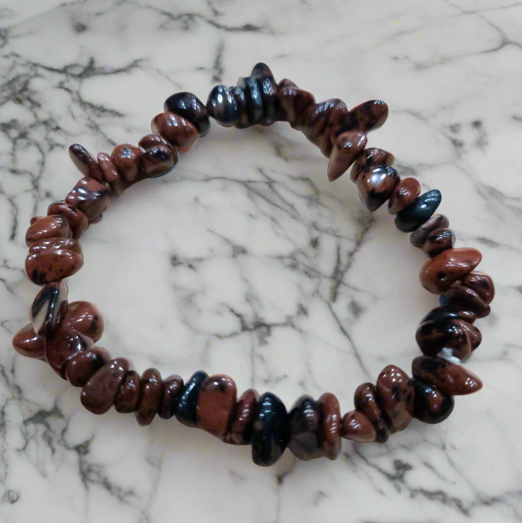 Mahogany Obsidian Stone Beaded Stretchy Bracelet