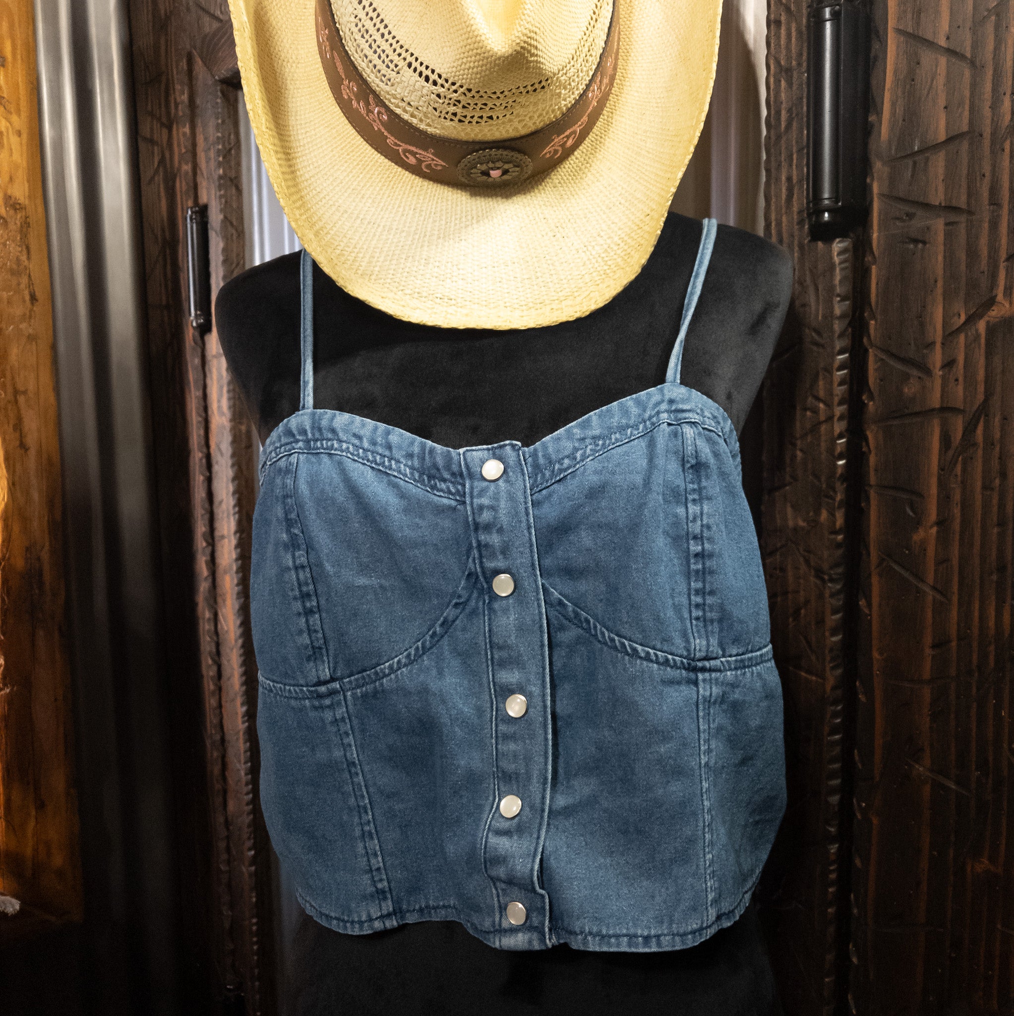 Denim Snap Up Crop Top