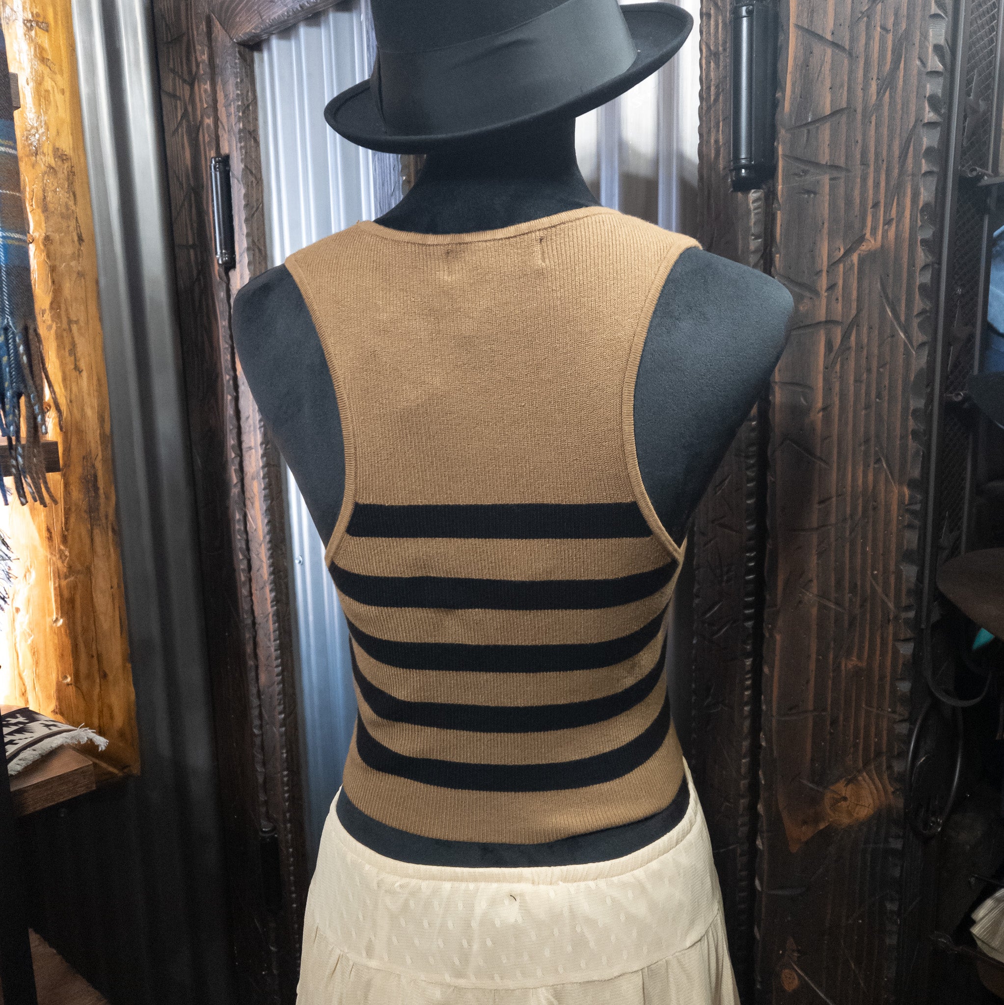 House of Harlow 1960 Luxe Essentials Brown with Black Stripes Halter Top Size Large