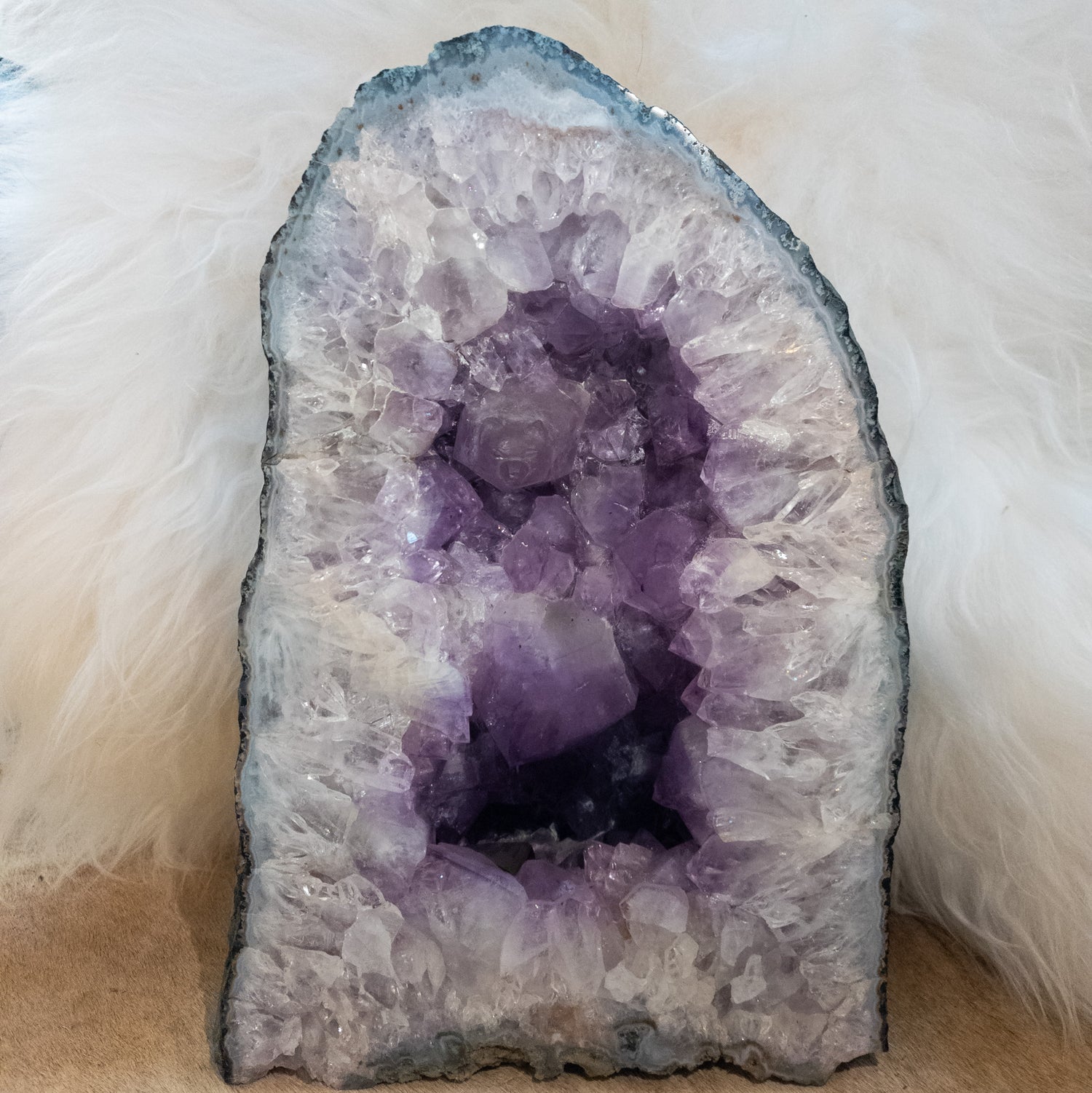 Large Natural Amethyst Geode with Hand Carved Bear 13 Inch 30 lb Statement Piece