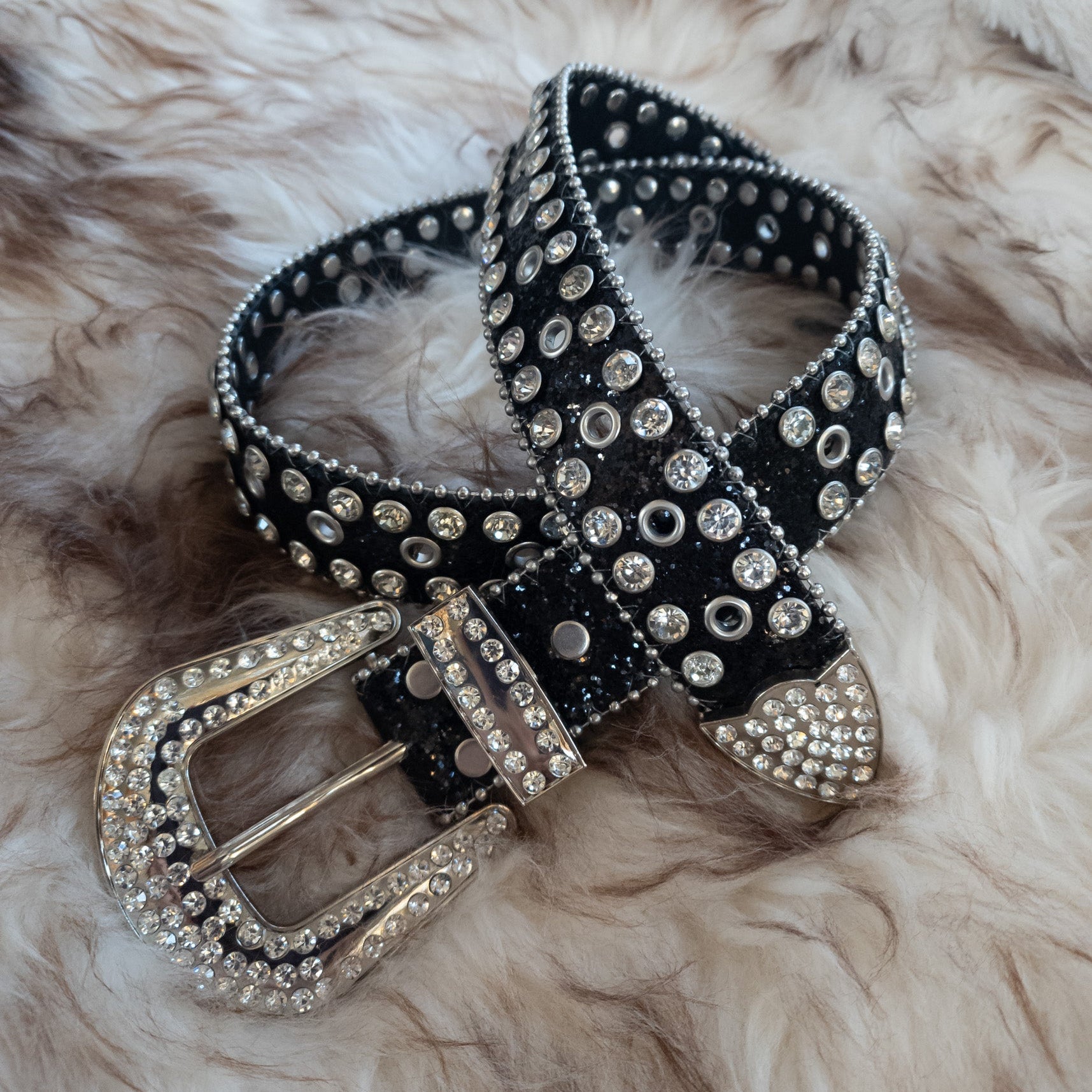 Sequence Black Rhinestone Belt