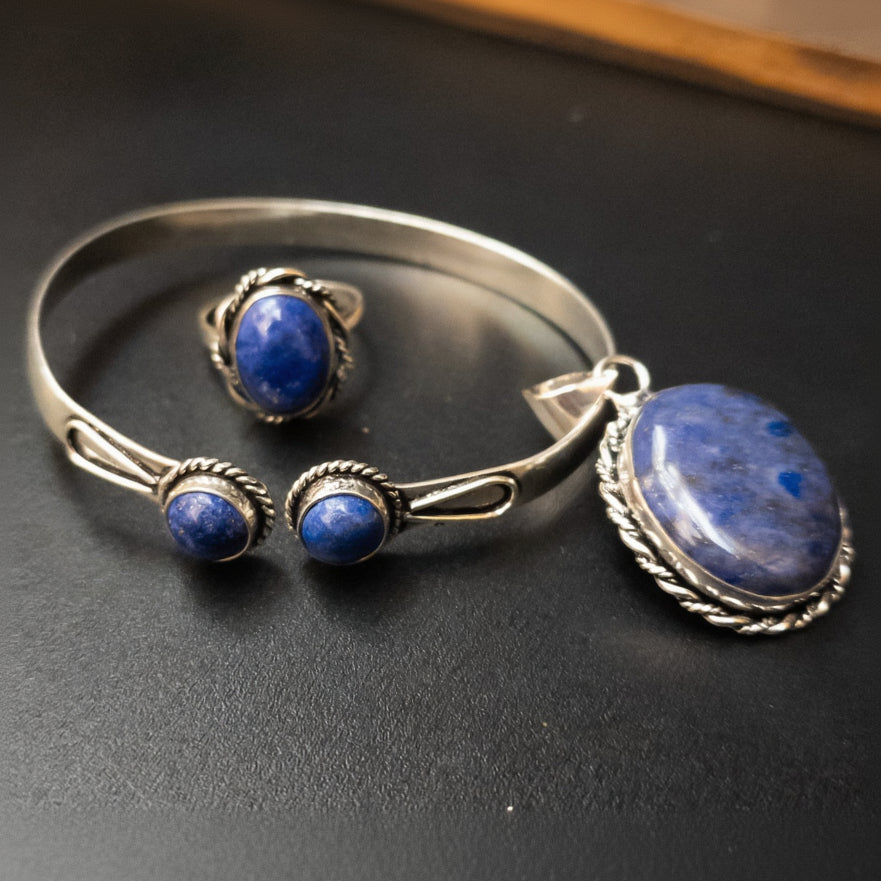 Lapis Lazuli Gemstone 925 Silver Plated 3-piece Jewelry Set