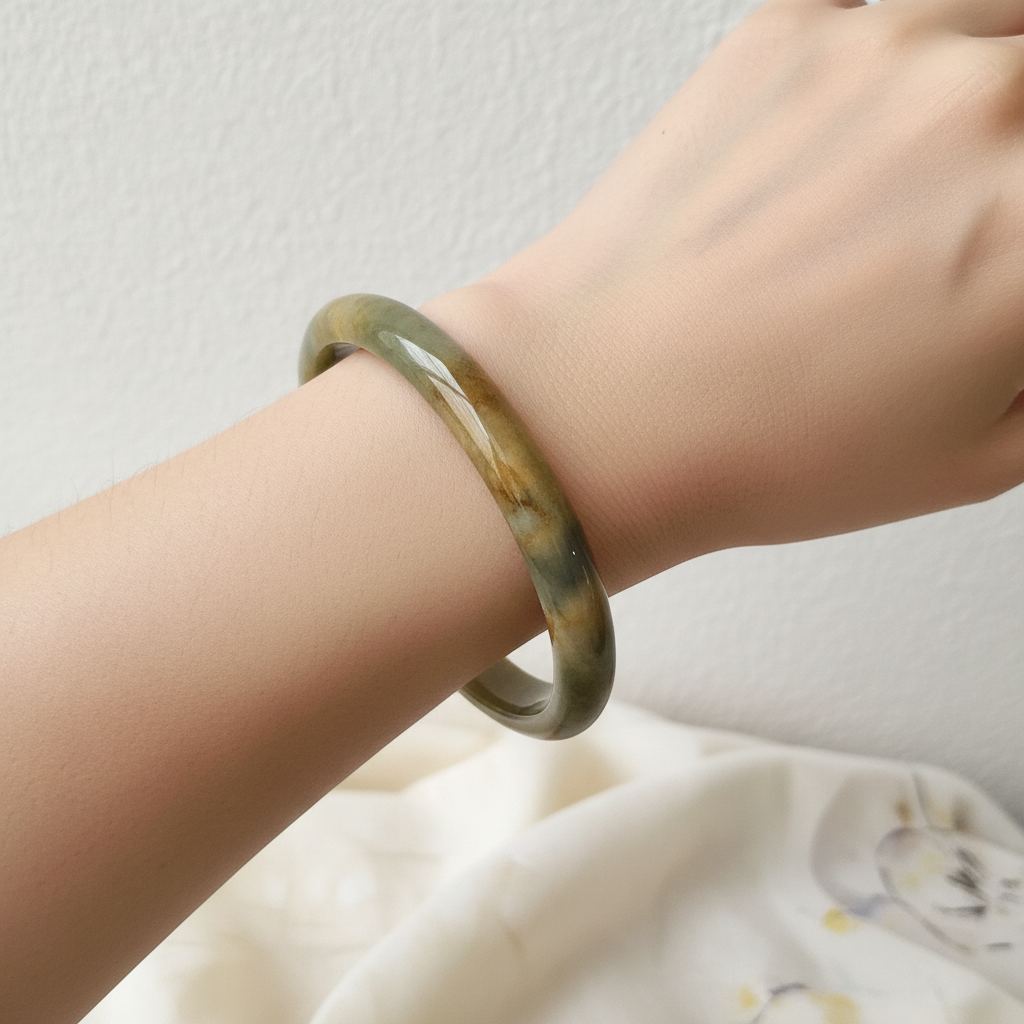 Stunning Natural Jade Bangle Bracelet Size 7