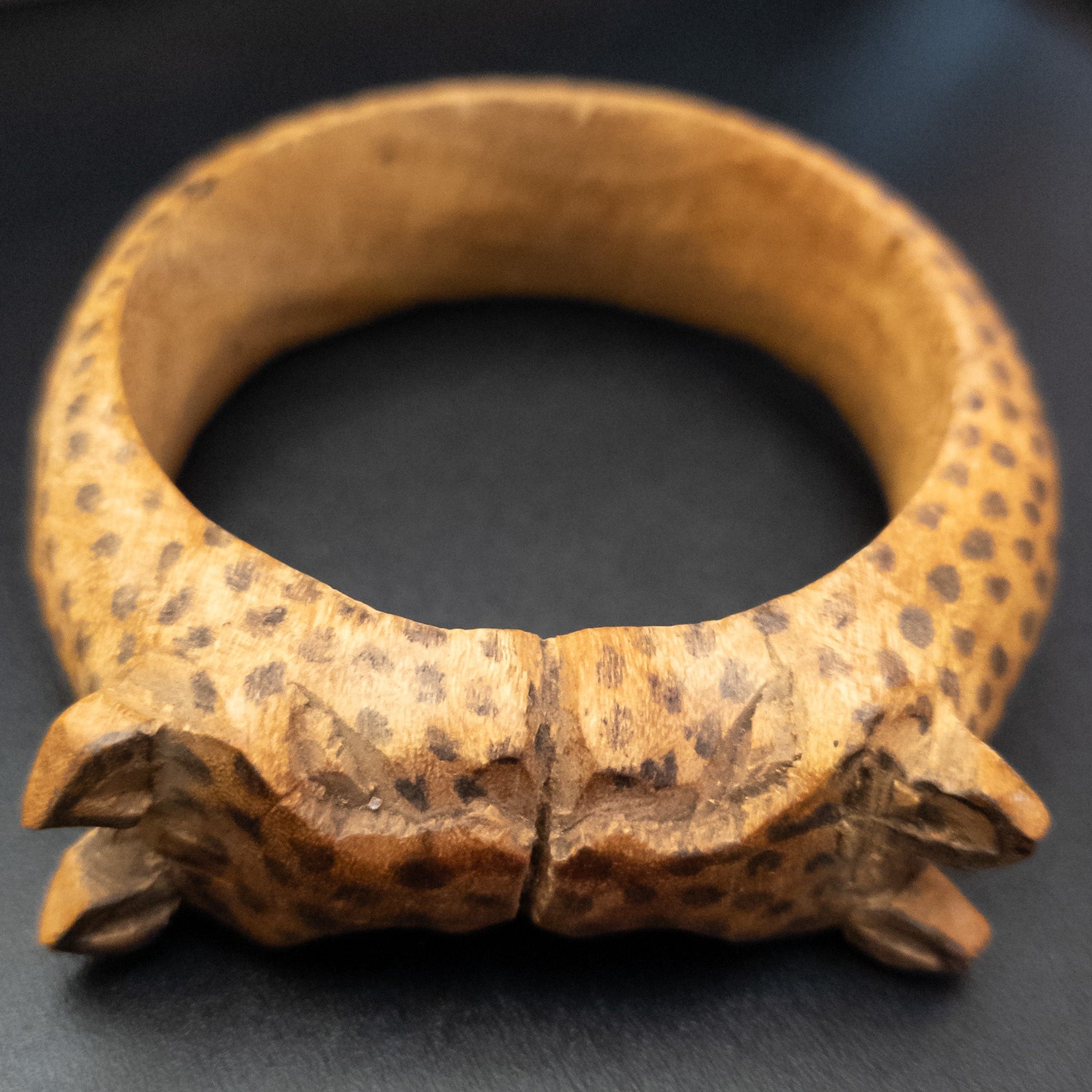 Carved Wood Cheetah Bangle Bracelet Vintage Safari Animal Tribal Art