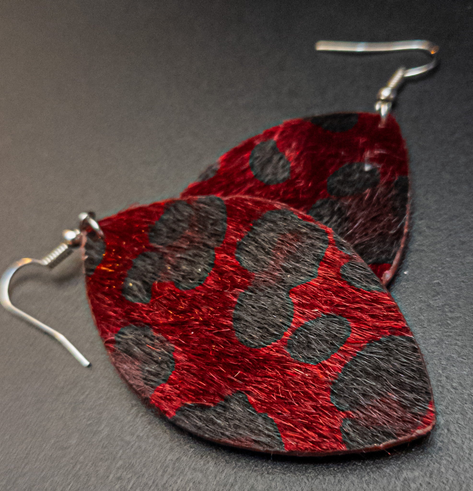 Red Leopard Print Faux Hair Teardrop Earrings Lightweight Statement Dangle Earrings