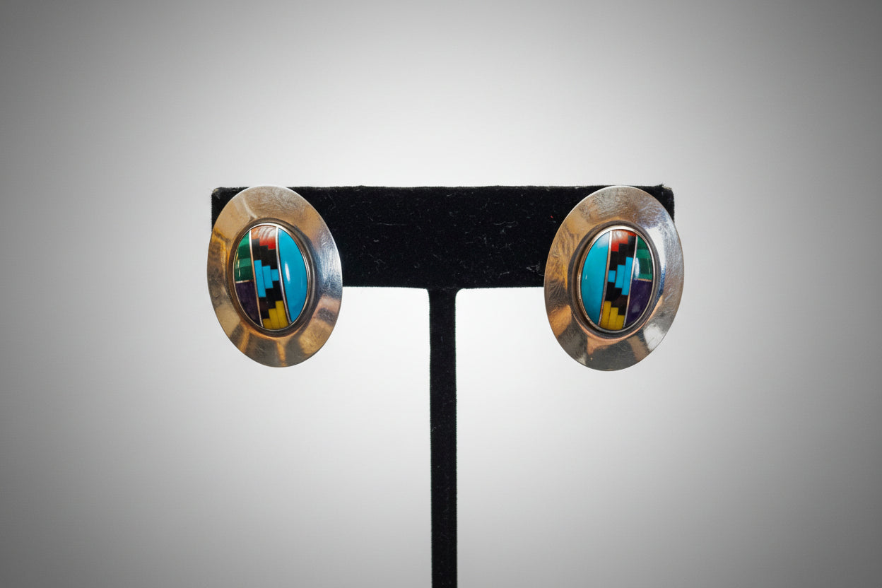 Native American Multi-Stone Sterling Silver Stud Earrings