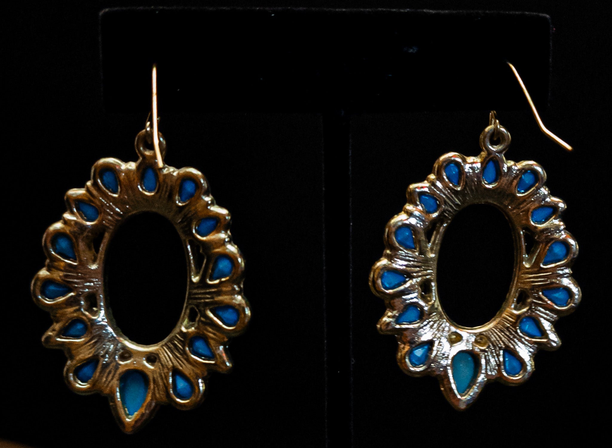 Gold-tone Drop Earrings With Turquoise Colored Stones