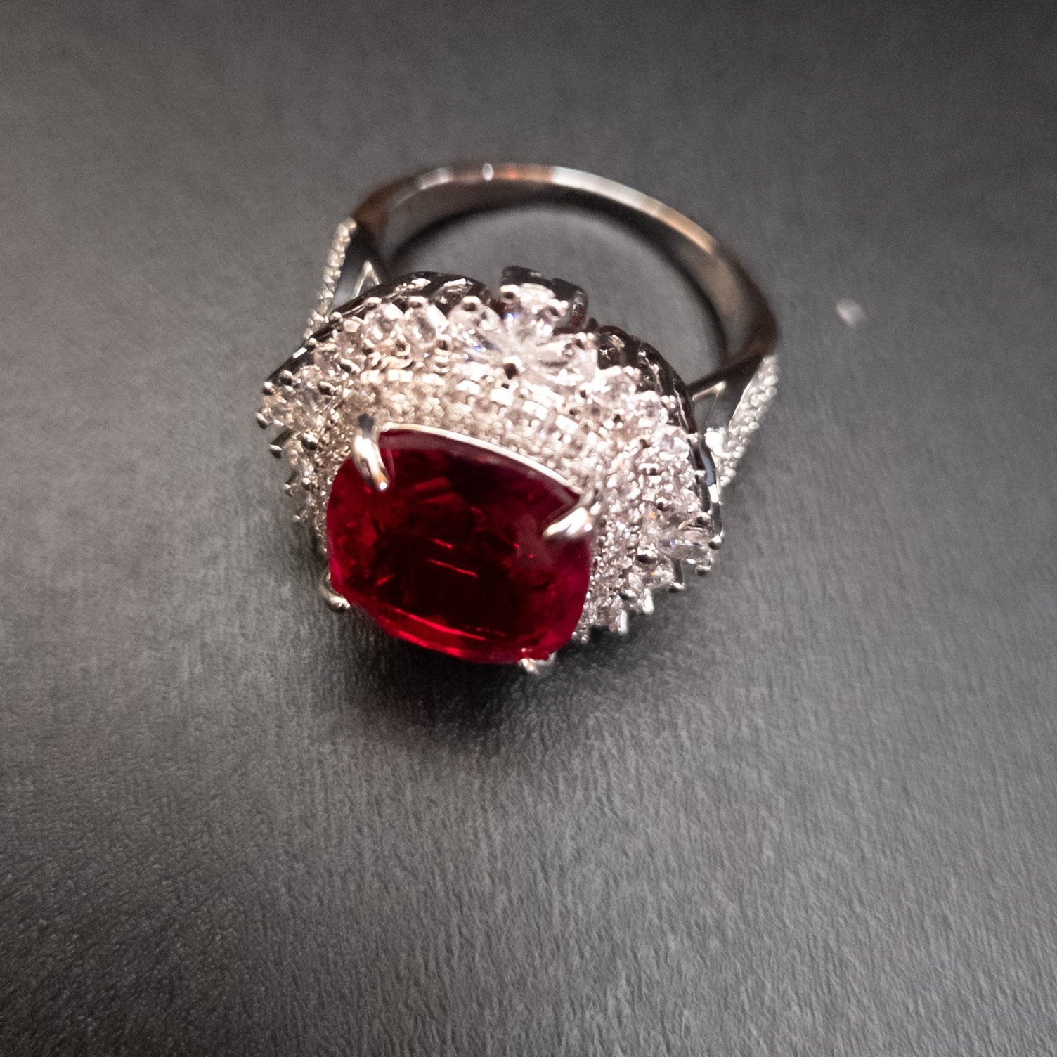 Elegant Red Rhinestone 925 Silver Plated, Cubic Zircon Wedding Rings size 9