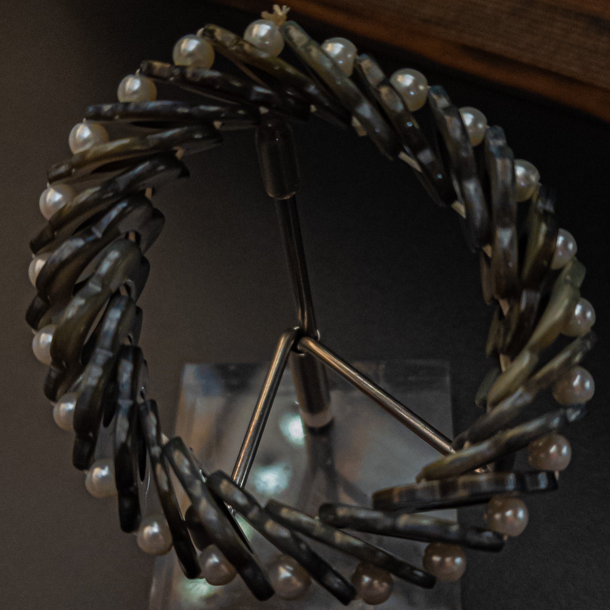 Chunky Wide Shell Bangle With Pearls