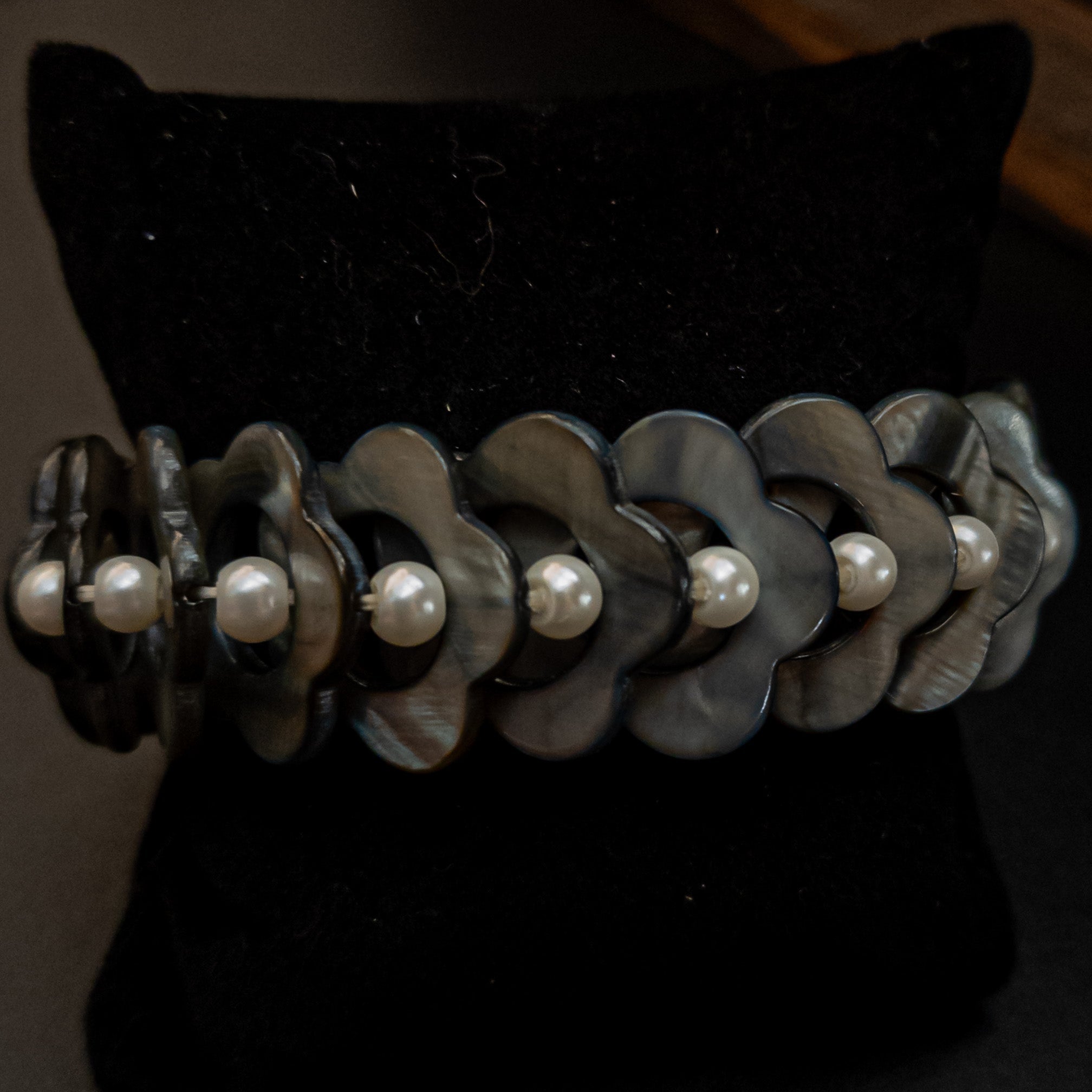 Chunky Wide Shell Bangle With Pearls
