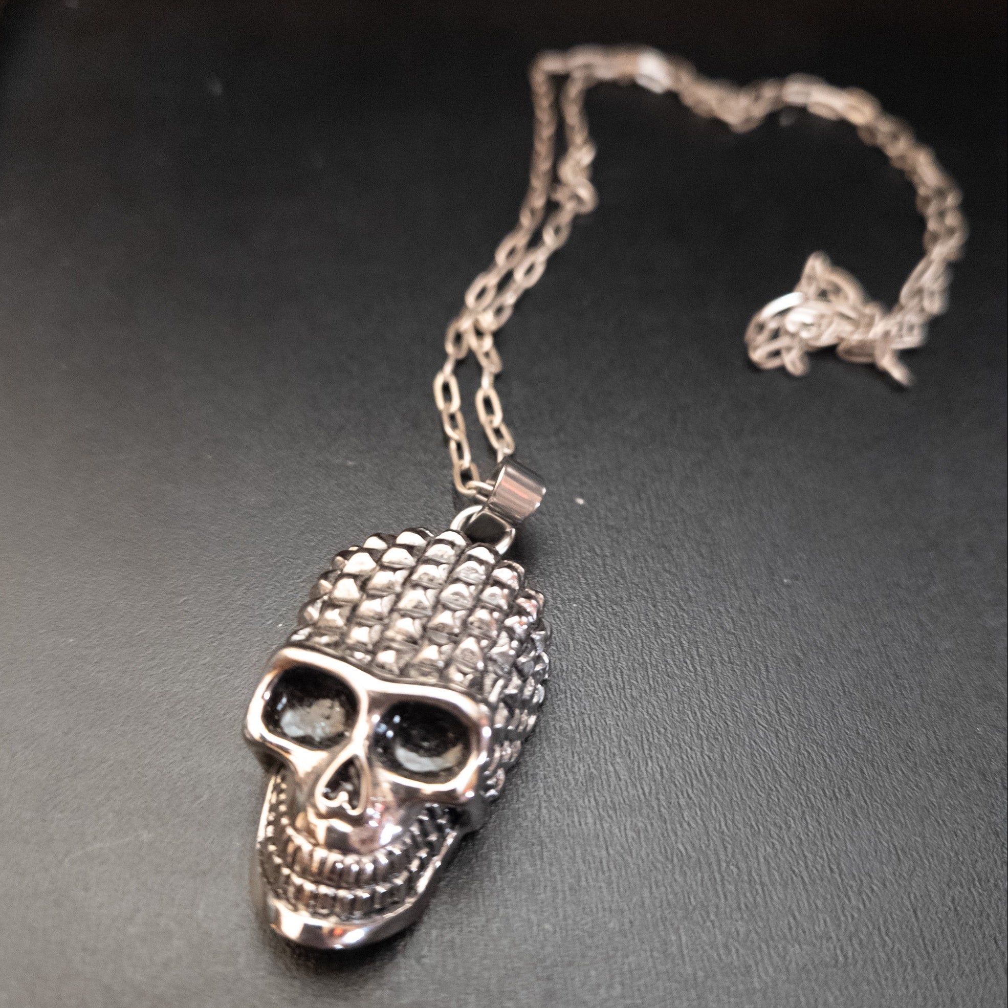 Studded Skull Stainless Steel Pendent on a Chain